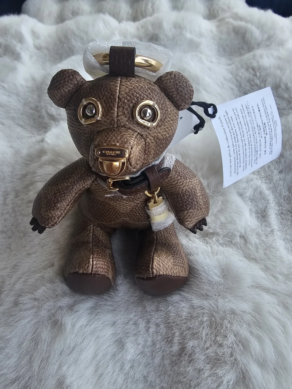 COACH Brown Collectable Bear Bag Charm In Signature Canvas
